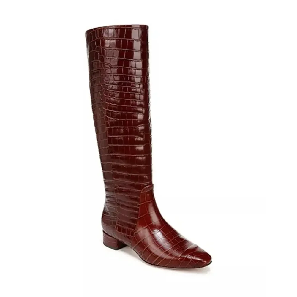 Veronica Beard Cecile Croc embossed tall leather brown boots size 11
